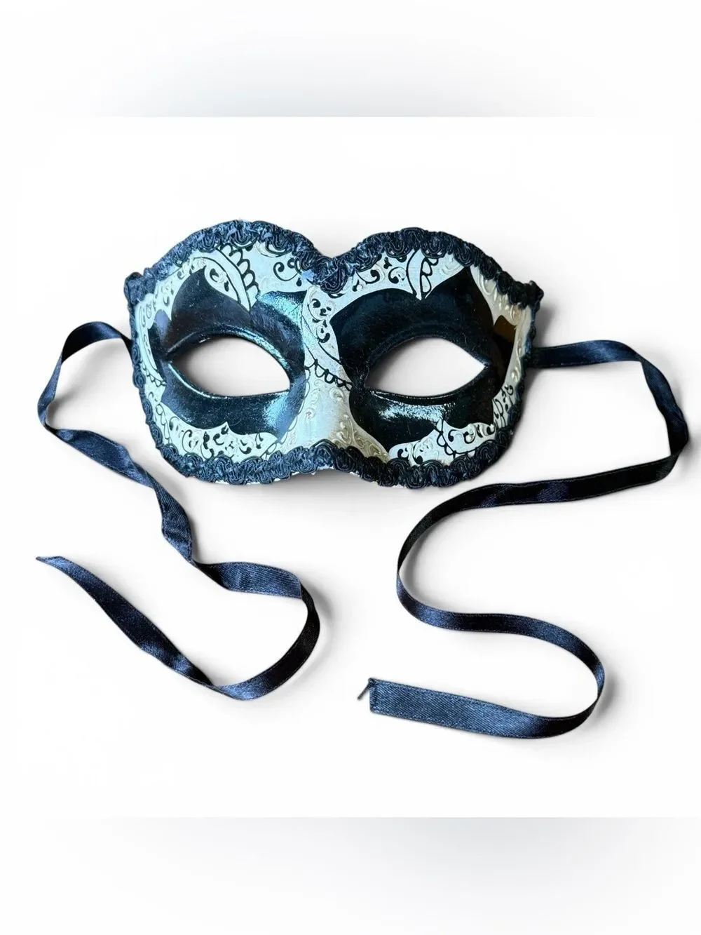 Italian Back and Cream Hand Made and Decorated Venetian-style Carnival Eye Mask